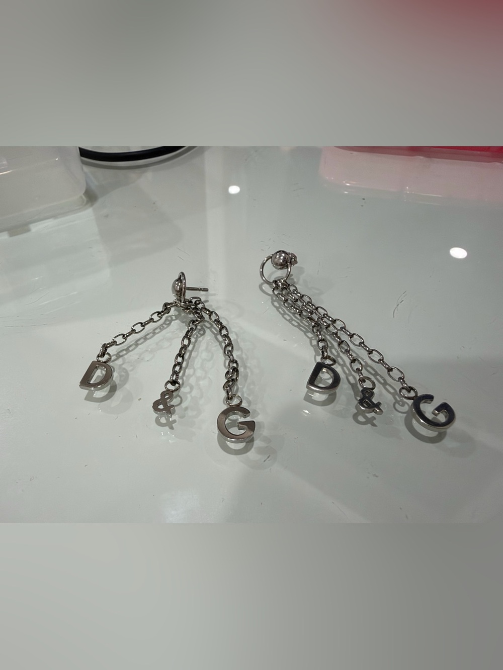 Dolce & Gabbana Silver D & G Triple Chain Drop Earrings